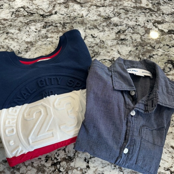 GAP Old Navy, H & M Kids (3) Sweaters in Charcoal and Tan 1 Navy Button Shirt - Picture 2 of 2